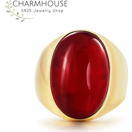 Punk Rings For Man 316L Stainless Steel Oval Opal Huge Ring Wedding Band Bague Homme Anel Rhinestone Jewelry Birthday Gift