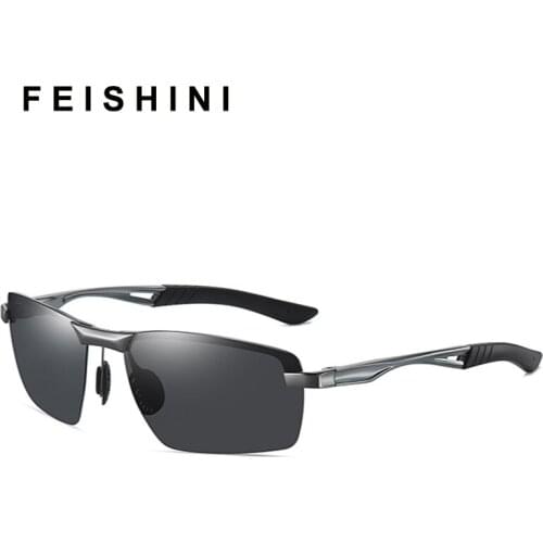 FEISHINI 2021 Goggles Aluminum Polaroid Sun glasses Men UV Protection Spring legs Brand Design Polarized Sunglasses For Men