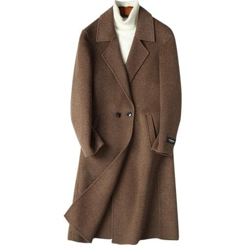 Mens 100% Wool Coat Spring Autumn Long Jacket Men Overcoat Double Breasted Abrigo Hombre 2020 B19N003019 KJ4279