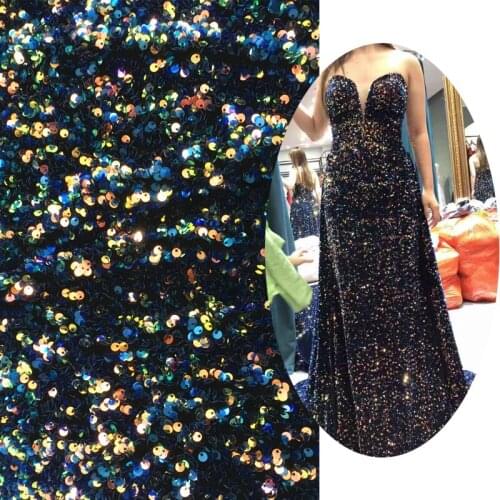 New Starry Sky Embroidery Sequins Fabric Designer DIY Wedding Dress Party Suit Tablecloth Background Cloth Telas Material 90cm