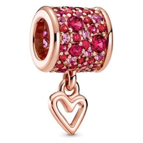 New Original Rose Gold Round Pink Pave Pendant Fit European Pandora Charms Bracelet Bangles Jewelry Diy Accessories P748