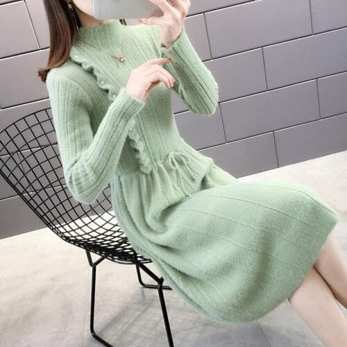 2020 Autumn And Winter New Mori Sweater Skirt Womens Mid-length Loose Lazy And Pretty Half-high Collar Bottoming Shirt Women