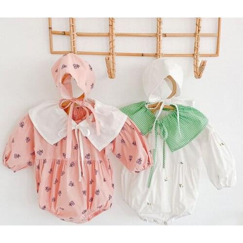 New 2021 Spring Baby Girl Rompers + Hat Girl Long Sleeves Embroidery Rompers Autumn Baby Girl Newborn Rompers Clothes