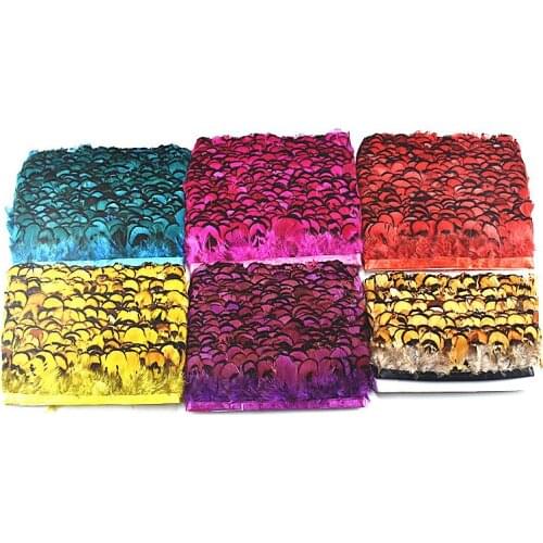 New Natural dyed Pheasant Feather Trims Fringe Ribbon about 5cm feathers for Crafts With Satin Sewing Costumes Decorative Plumes