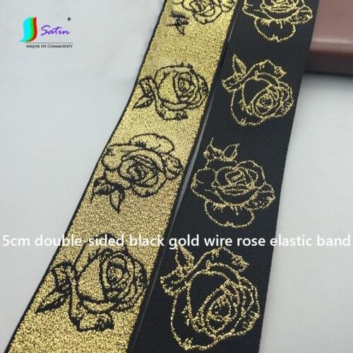 Wholesale 5CM Double-side Black Gold Wire Rose Elastic Band Retro Clothes Dress Skirt Belt Jacquard Webbing Elastic Bands A0352F