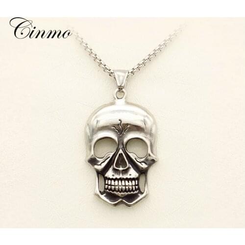 Cinmo Halloween Skull Pendant Necklace Hip Hop Scary Devil Head Stainless Steel Necklaces For Men Women Fashion Jewelry Gift