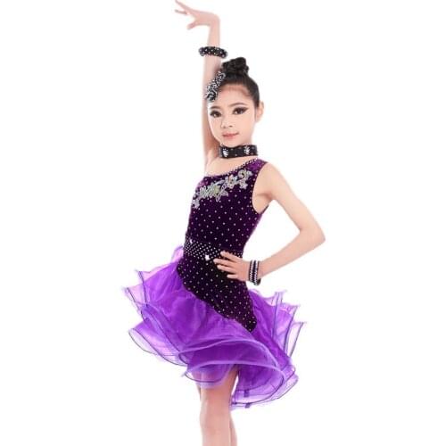 Latin dance Dress Childrens Girls Performance Clothes Latin Dance Clothing Adult Dance Velvet Skirt Contest Performance Costume