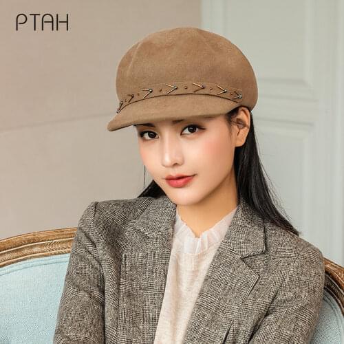 [PTAH] Autumn Winter Wool Hats British Style Vintage Church Fedoras Hats Ladies Fascinator Hats Temperament Gentleman 100% Wool