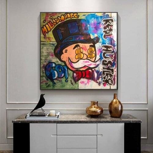 Real Hustler Monopoly Millionaire Cartoon Poster And Prints Graffiti Art Canvas Painting On Wall Decoration For Living Room