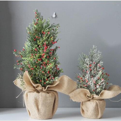 Molezu Christmas Desktop Small Christmas Tree Decoration 30 45Cm Simulation Cypress Red Fruit Powdered Christmas Tree