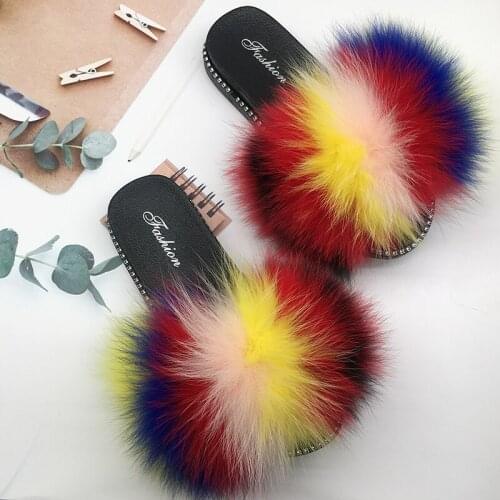Kids Fur Slippers For Girls Toddler Fur Slides Real Fur Slippers Summer Flip Flops For Children Sandals For Baby Girl Kids Shoes