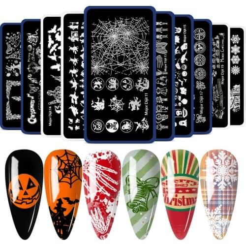 Halloween Nail Stamping Plates Pumpkin Skull Bat Spider Design Stamp Templates Snowflake Festival Pattern Nail Art Stencil Plate