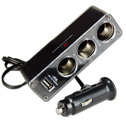 3 WAY MULTI SOCKET CAR CIGARETTE LIGHTER SPLITTER USB PLUG CHARGER DC 12V/24V Triple ADAPTER With USB Port