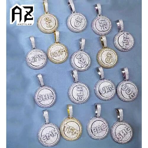 Rotatable Hip Hop High-Quality Gold Silver Color Round Custom Name Logo Letter Pendants Bling Long Link Chain Necklace For Men