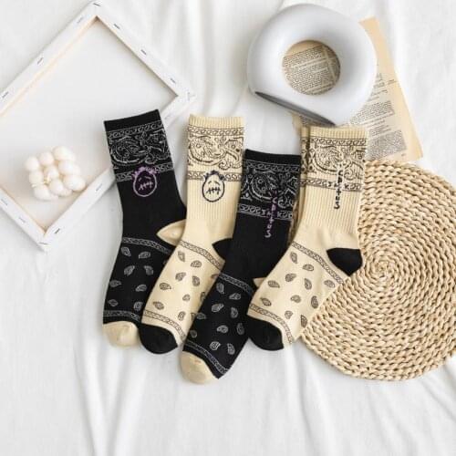 Japanese Cotton Cartoon Pattern Hip Hop Style Breathable Mid Tube Socks Skateboard Socks 1 Pair Soft Long Sock For Men