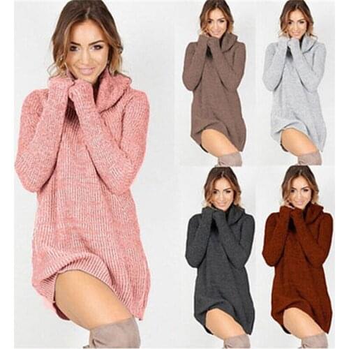 Womens Cowl Neck Loose Long Sleeve Oversize Sweater Jumper Shirt Tops Dress