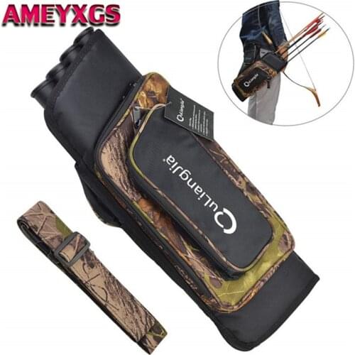 1Pc Archery Arrow Quiver 4 Tubes Back Shoulder Waist Bag Holder Belt Strap 32 Arrows For Outdoor Hunting Shooting Accessories