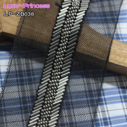 1 yard 1.6CM black mesh Gary beaded drill clothing accessories collar flower DIY handmade beading Braid lace trim fabric ZB038