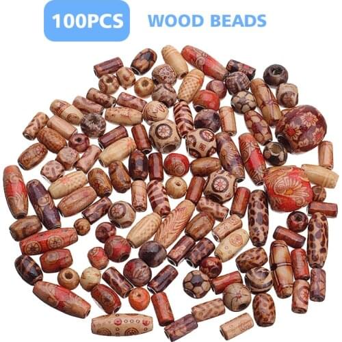 100pcs/bag Wooden Mixed Beads DIY Beads for Jewelry Making Necklace Jeweley 3.17-5mm Diameter Large Hole Crafts