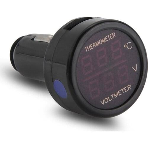 12V 24V voltmeter thermometer Cigarette Lighter Adapter Plug LED Blue / Red Signal Digital Display Battery Voltage Temperature M