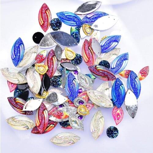 30Pcs/Lot Resin Hand-Sewn Diamonds Flat Bottom 2 Holes Color Water Drop Horse Eye Crystal Buckle Clothing Wedding Decoration
