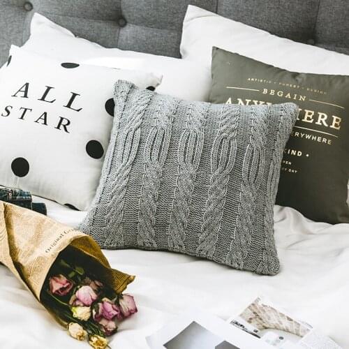 45cm classical twisted pattern grey knitted cushion cover wool woven pillowcase acrylic waist pillow cover sofa pillow case