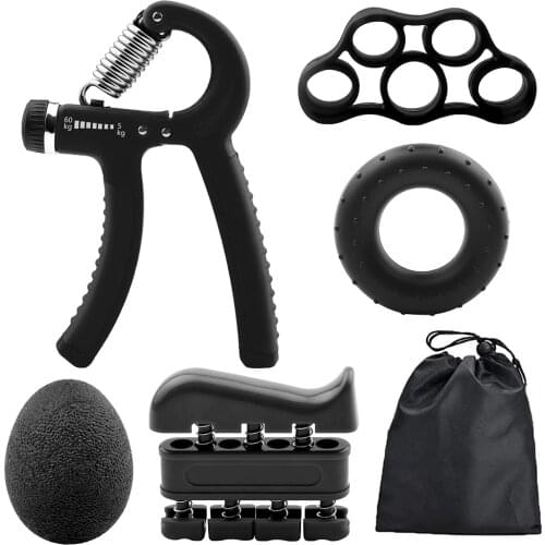 6PCS Hand Grip Strengthener Kit with Storage Pouch Hand Finger Exerciser 5 Finger Stretcher Adjustable Hand Gripper Hand Therapy