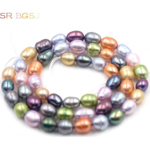 Free Shipping 5-6MM Mixed Random Colors Olivary Rice Natural Freshwater Pearl Loose Beads 15"