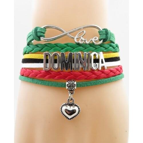 Infinity love dominica Bracelet country dominica flag bracelet heart Charm leather wrap bracelet & bangle for woman and man