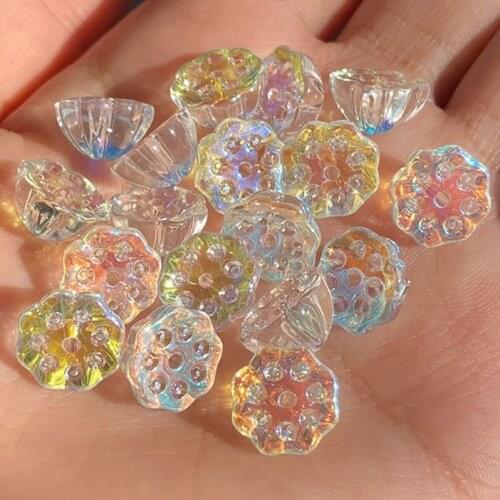 20PC/lot AB Color Beads Lotus Shape Czech Lampwork Crystal Glass Spacer Bead for Jewelry Making Hairpin Handmade Diy Accessories