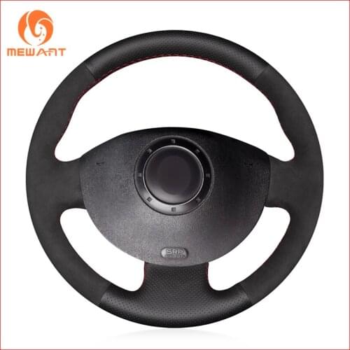 MEWANT Black Genuine Leather Black Suede Steering Wheel Cover for Renault Megane 2 2003-2008 Kangoo 2008-2012 Scenic 2 2003-2009