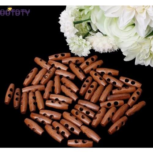 Wooden Toggle Decorative Buttons 2 Holes 30mm Sewing Coat Clothes Accessories Craft 50Pcs