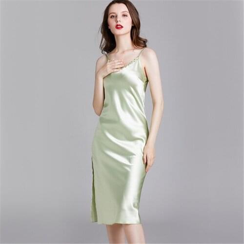 Home service nightdress female spring and summer rayon green Nightwear sexy strap nightdress female elegant long skirt Nightgown