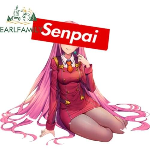EARLFAMILY 13cm x 11cm For Senpai Car Stickers Anime Car Assessoires Decal Caravan Vinyl Motorcycle Decals Personality Creative