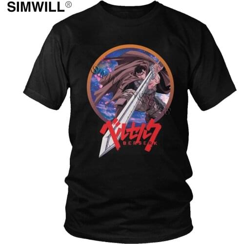 Japanese Anime Berserk T Shirts for Men 100% Cotton Manga Hero Swordsman Guts T-Shirt Short Sleeved Anime Graphic Tee Tops Gift