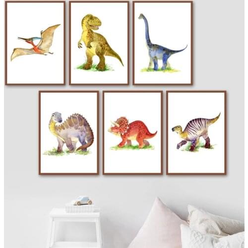 Jurassic Dinosaur Art Print Poster Children Cartoon Animal Poster Picture Canvas Painting Kids Room Baby Nursery Wall Decor