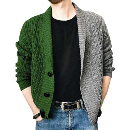 Fashion Knitted Men Sweater Cardigan Long-sleeved V-neck Color Stitching Tops Casual Autumn Winter 2021 New Mens Sweater Coat