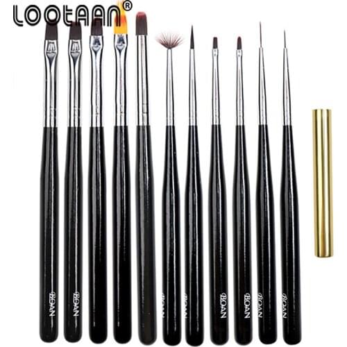LOOTAAN Black Wood Nail Brushes Nail Art Design Painting Polish Brush UV Gel Nail Round Head Black Wood Handle With Metal Cap