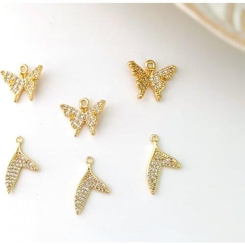 Copper-plated real gold micro-inlaid zircon Xianqi Sen fishtail butterfly pendant DIY earrings bracelet necklace material