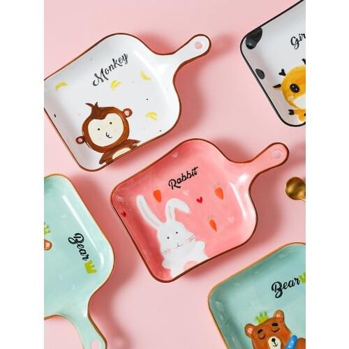 Cute childrens cheese baked rice baking plate handle plate cartoon animals baking household creative ceramic dishes tableware