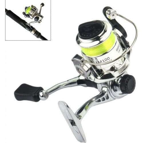 Mini 100 Metal Fishing Reel Palm Size Spinning Reel with Fishing Line for Ice Fish Lures Shallow Fishing Rod