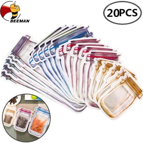 Reusable Mason Jar Bottles Bags Nuts Candy Cookies Bag Seal Fresh Food Storage Bag Snacks Zipper Sealed Kitchen Organizer