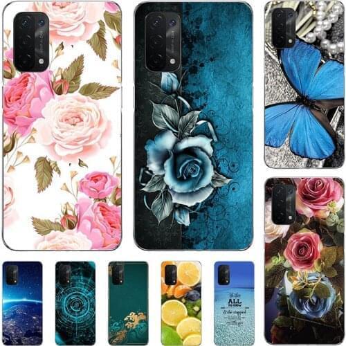Fashion Flower Case For OPPO A74 5G CPH2197 CHP2219 OPPO A94 4G CPH2203 CPH2211 Cover Soft Silicone Cat Printing Capa Coque
