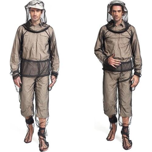 Men Outdoor Sports Fishing Clothes Anti Mosquito Set Quick Dry Breathable With Gloves Ultralight Net Mesh Jacket Pants Suit