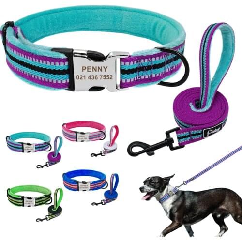 Soft Padded Dog Collar And Leash Set Personalized Nylon Reflective Dog Collar Customized Pet Collars For Small Medium Large Dogs