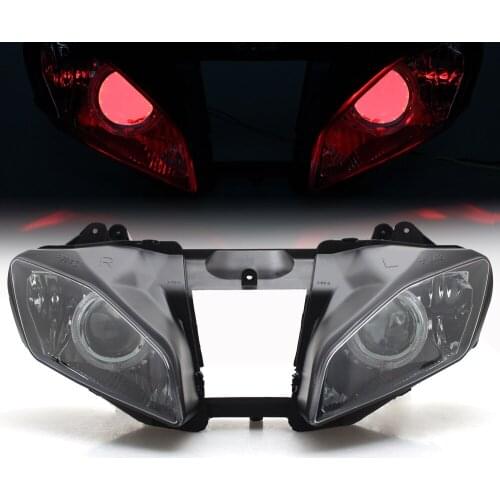 Motorcycle Custom Headlight Assembly HID Projector Conversion Headlamp LED Red Angel Eyes For Yamaha YZF YZF R6 2008-2015