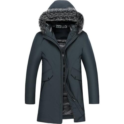 2020 Winter New Mens Fox Fur Collar White Duck Down Jacket Thick Warm Hooded Business Casual Long Parka and Coats Male Brand