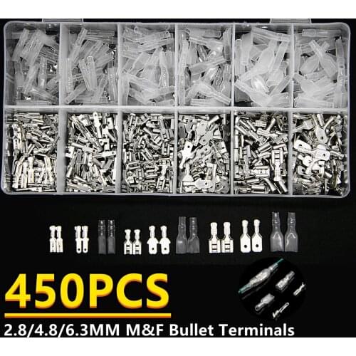450pcs Crimp Terminals Insulated Seal Electrical Wire Connectors Crimp Terminal Connector 2.8 4.8 6.3mm Assortment Kit