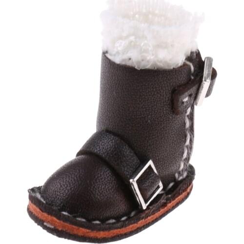 Pair Of PU Leather Lace Buckle Boots Shoes For 12 Inch Blythe Doll Black