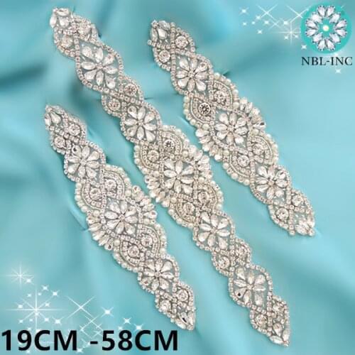 1PC) Bridal belt wedding with silver crystals rhinestone applique sash belt for wedding dress WDD0152-WDD0403